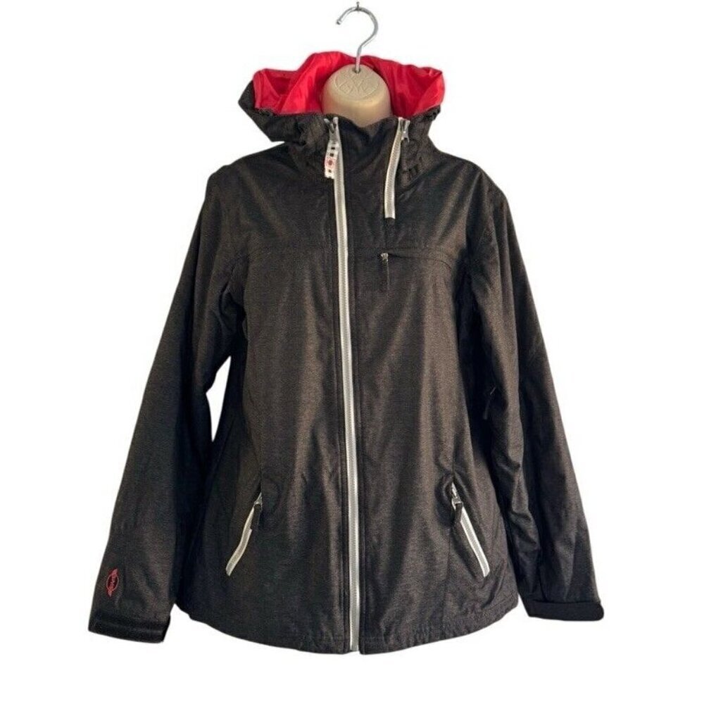 Sims Snowboarding Woman's Sz L Dark Gray Red Hooded Full Zip Ski Jacket